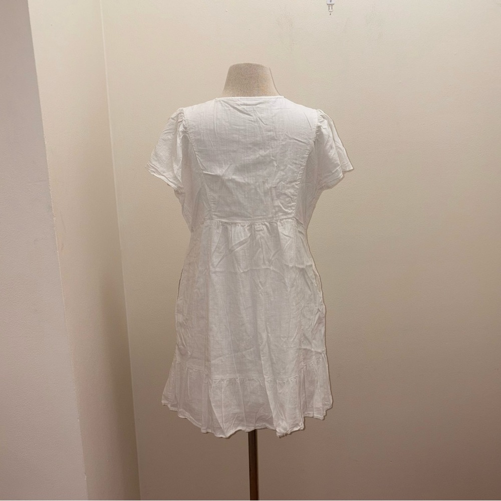 Knox Rose White Mini Tie Neck Cotton Blend Boho Peasant Sun Dress Size Medium - Picture 4 of 10